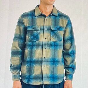 Union Cascade Buffalo Plaid Microfleece Button Up Shirt in Blue/Green- M - NEW!